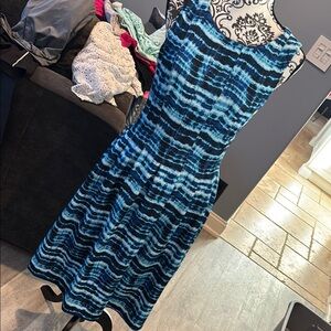 Blue and Black Tie-Dye Sleeveless Dress